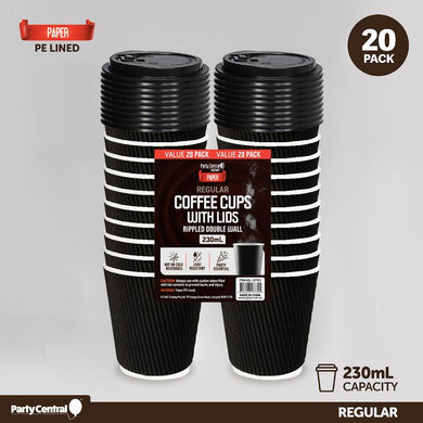 Paper Coffee Cups with Lids Double Wall 8oz 20pcs