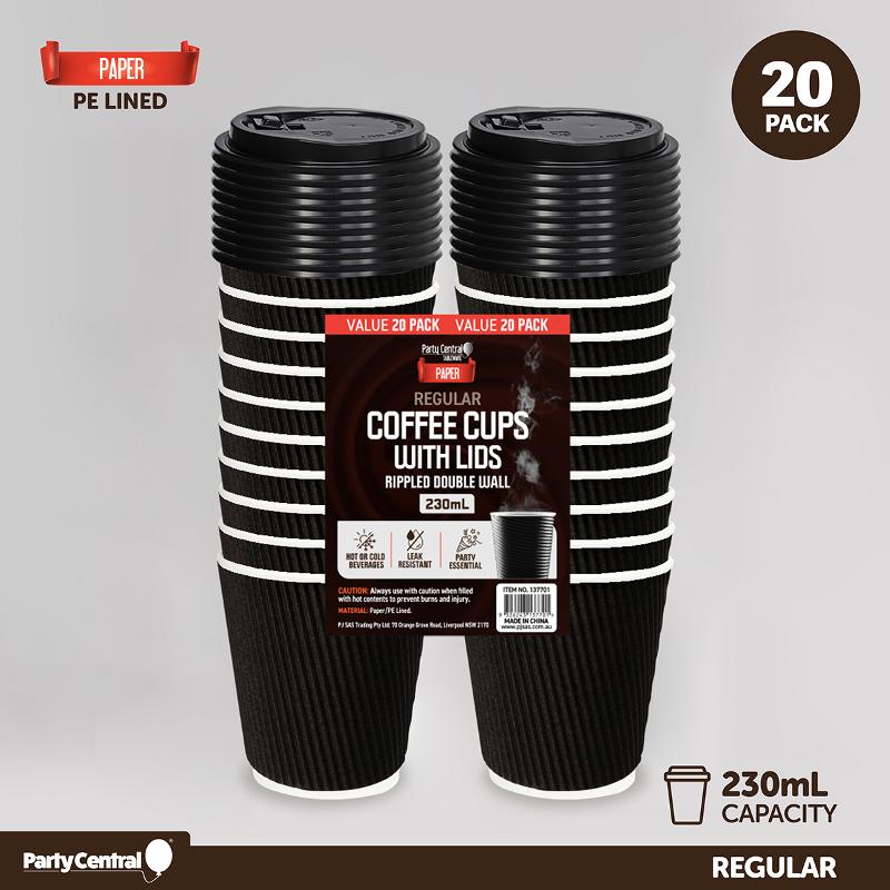 Paper Coffee Cups with Lids Double Wall 8oz 20pcs