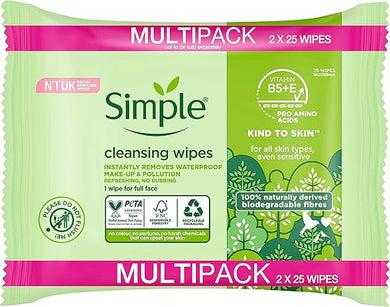 Simple Biodegradable Cleansing Wipes 2x25