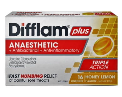 Difflam plus 16 lozenges cough honey lemon