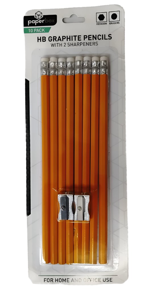 PenB - Pencils 10 HB Graphite with Eraser and 2 Sharpeners