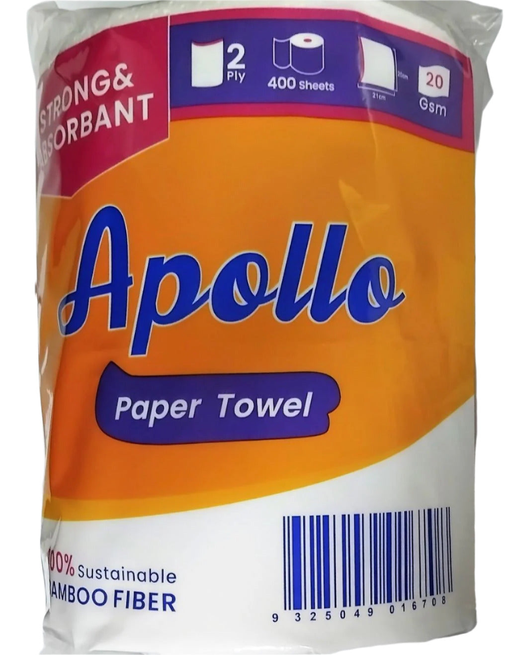 Paper Towels Apollo 2-Ply 21x20cm 400sheet Roll