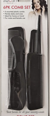 Hair Combs 6pc Assorted Colours