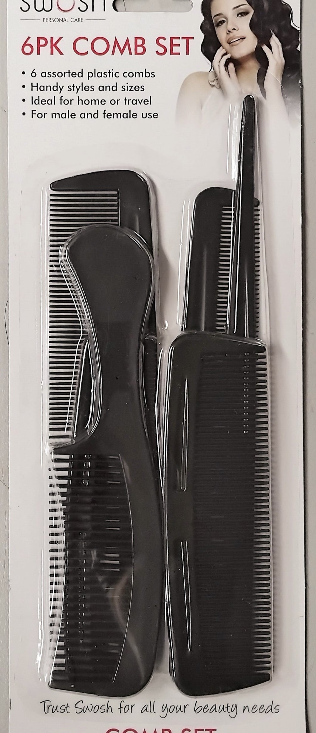 Hair Combs 6pc Assorted Colours