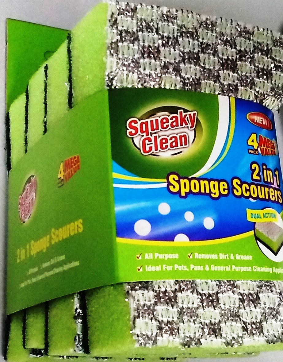 Sponge Scourers 2in1 Squesky Clean 4pcs