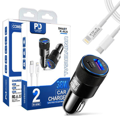 USB Car charger 38W with 1 port & lighting cable